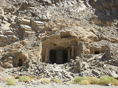 The Large Temple of Sikait seen from the wadi                  floor.