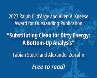 2023 Ralph C. d'Arge and Allen V. Kneese Award for Outstanding Publication. 'Substituting Clean for Dirty Energy: A Bottom-Up Analysis' Fabian Stöckl and Alexander Zerrahn. Free to read!